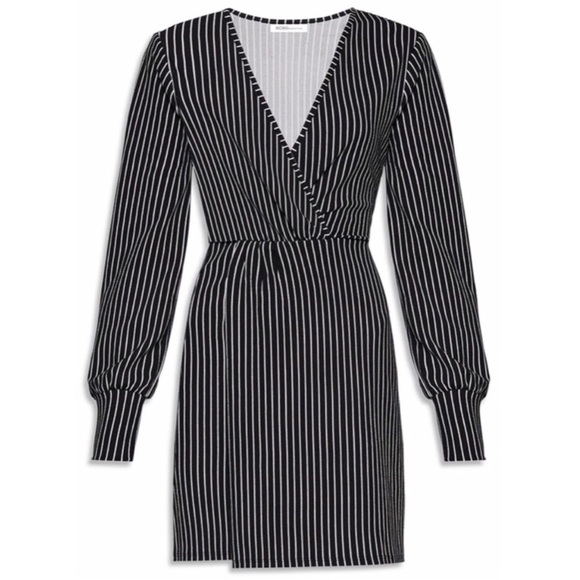 BCBGenerations Black Striped Faux-Wrap Dress - Picture 1 of 3